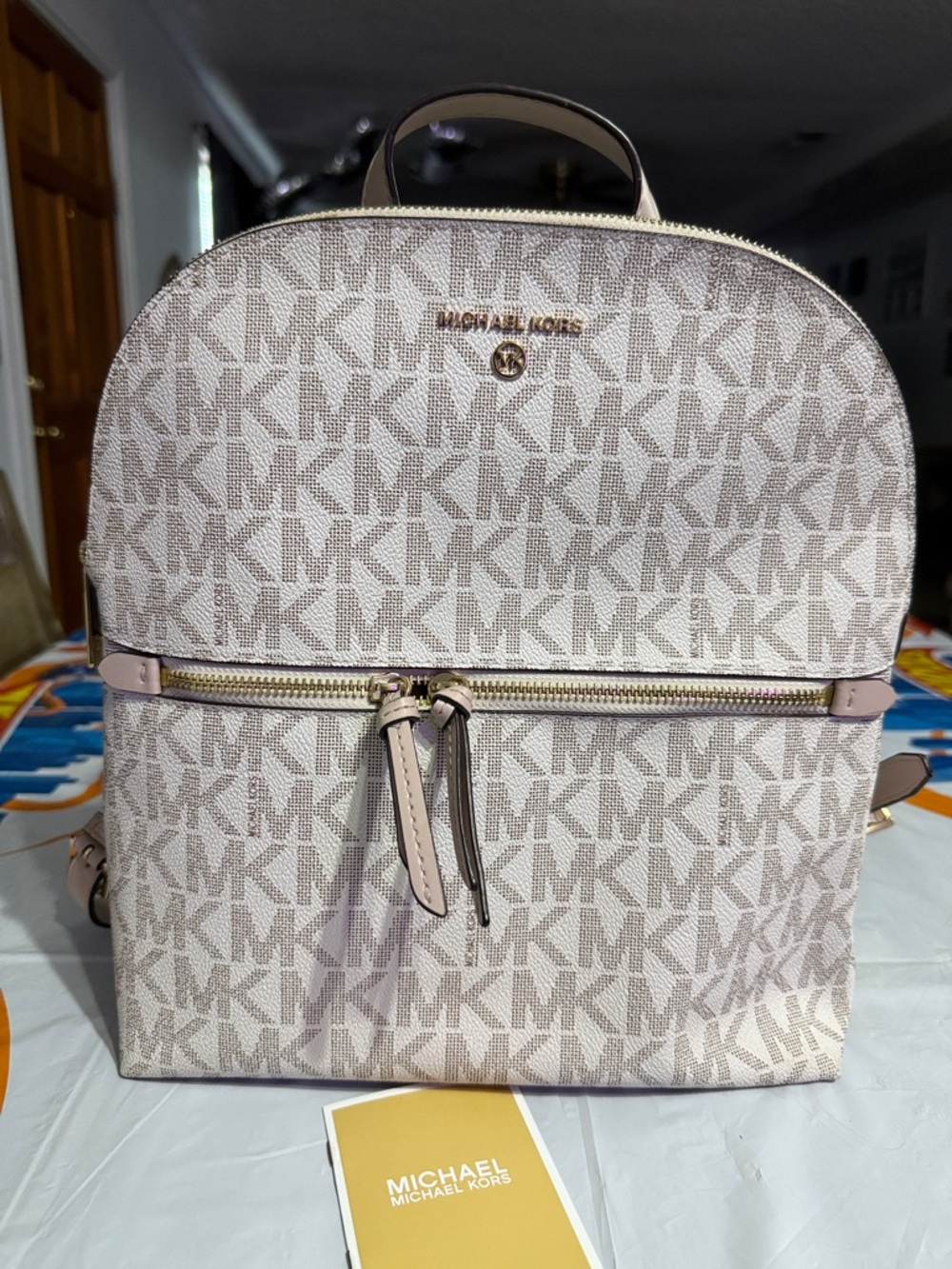 Michael Kors Blush Logo Dome Backpack with Gold Hardware